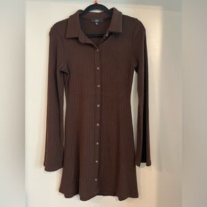 Lulu's Chocolate Long Sleeve Button-Up Dress